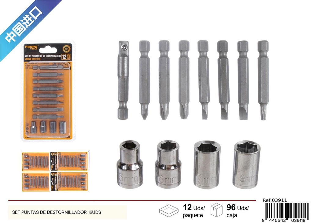 Set de puntas de destornillador 12 uds - Herramientas de ferretería 