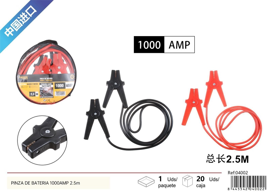 Pinza de Batería 1000 AMP 2.5m - Accesorios de coches