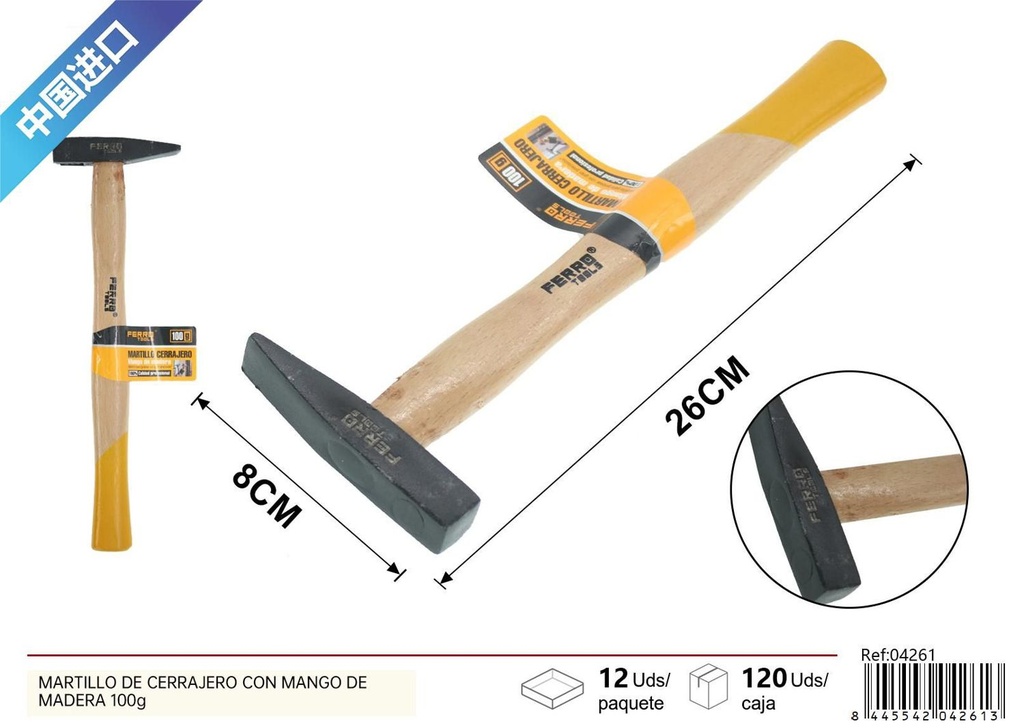 Martillo de cerrajero con mango de madera 100g - Herramientas