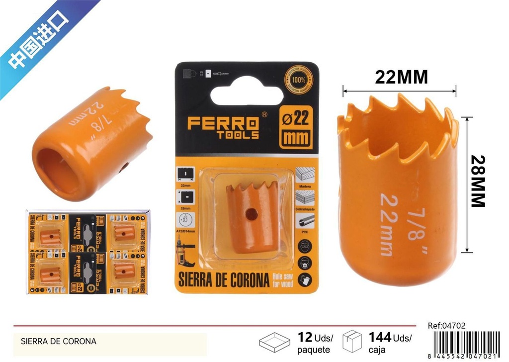 Sierra de corona 22mm - Herramientas de ferretería