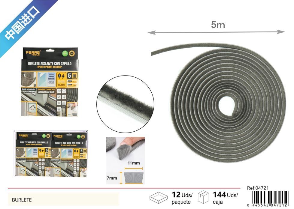 Burlete gris para ventanas 11mm*7mm*5m - Ferretería