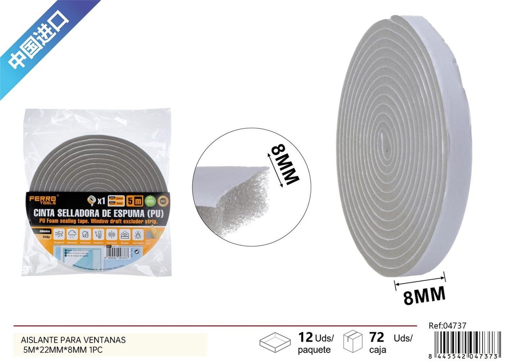 Aislante para ventanas 5m*22mm*8mm para protección térmica