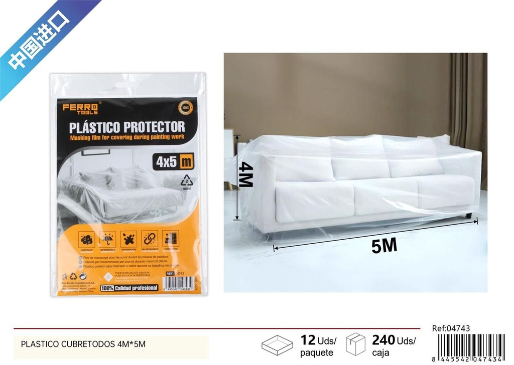 Cubretodo plástico 6µm 4*5m - Protección para pintura