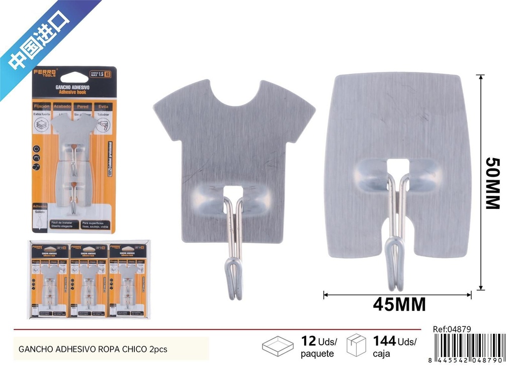 Gancho Adhesivo Ropa Chico 2Pcs - Accesorios de Ferretería