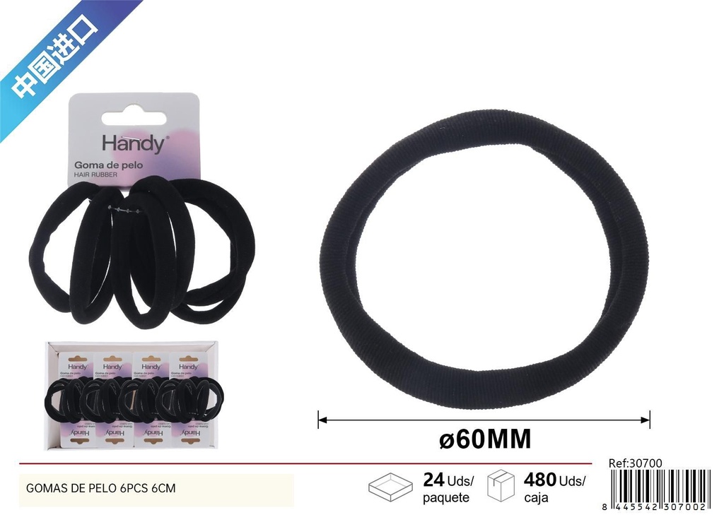 Gomas de pelo 6 pcs 6 cm - Accesorios de belleza