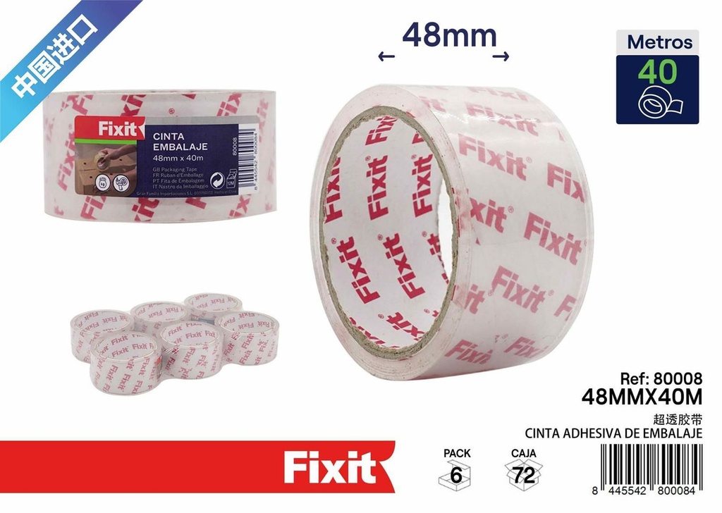 Cinta de embalaje super transparente 48mm*40m - Suministros para oficina