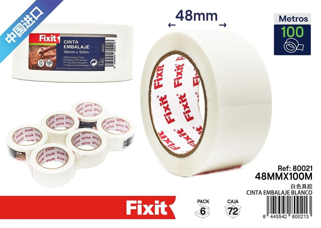 Cinta de embalaje blanca 48 mm*100 m - Material de embalaje