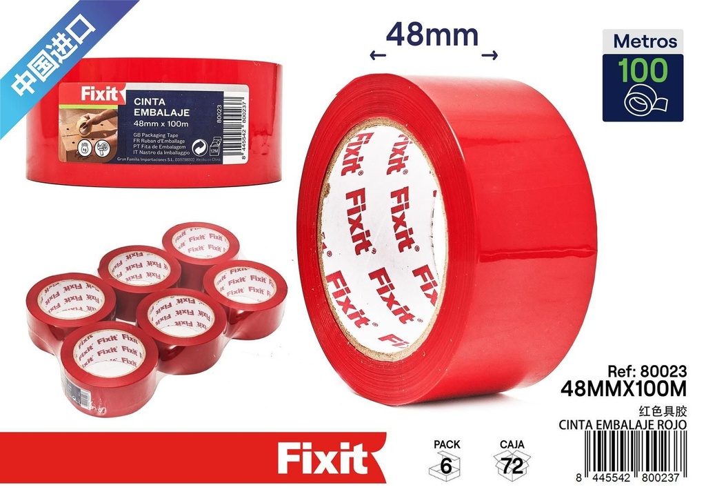 Cinta de embalaje roja 48 mm*100 m - Material de embalaje