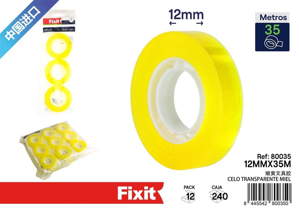 Celo transparente miel 12mm*35m 3pcs - Accesorios de papelería