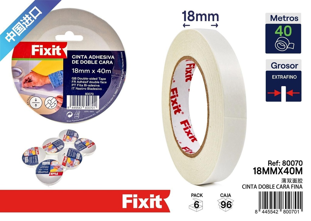 Cinta adhesiva doble cara fina 18mmx40m - Cintas