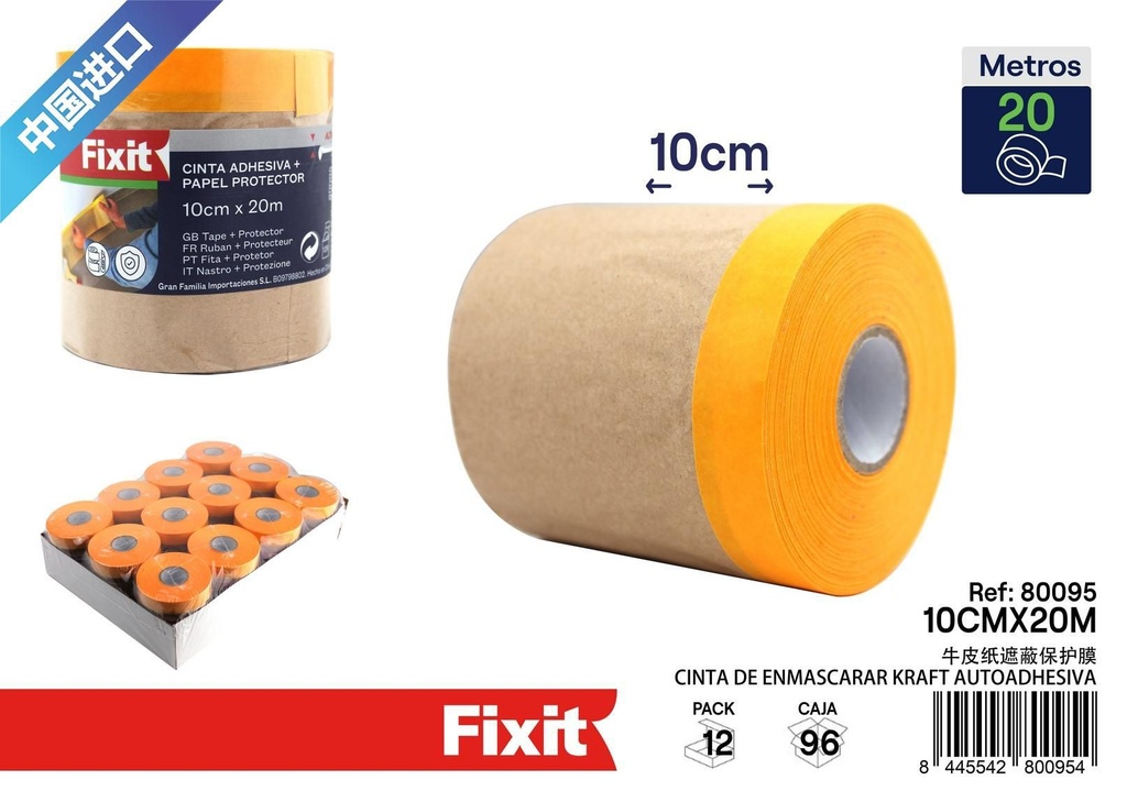 Cinta de enmascarar kraft autoadhesiva 10cm*20m - Cintas adhesivas y enmascarar