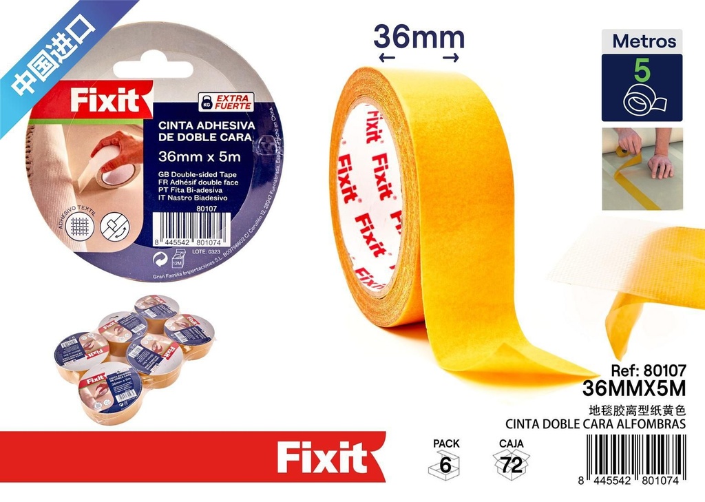 Cinta adhesiva de malla doble cara extrafuerte 36mm*5m - Herramientas de ferretería