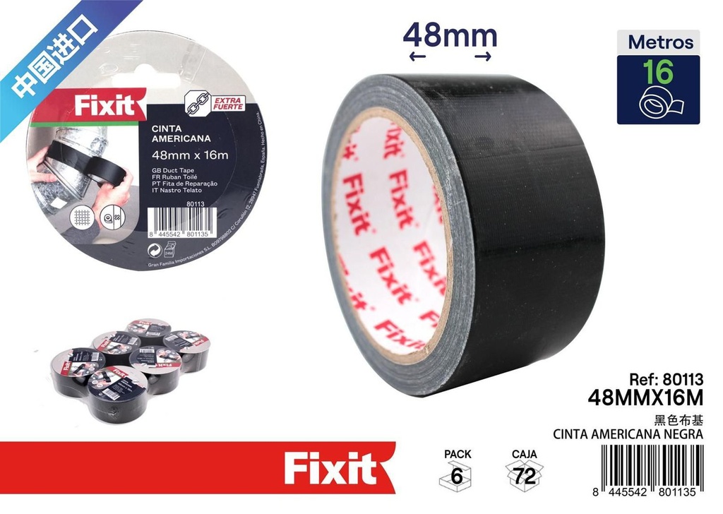 Cinta americana negra 48 mm x 16 m - Ferretería