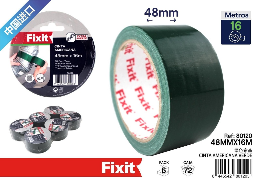 Cinta americana verde 48 mm x 16 m - Ferretería