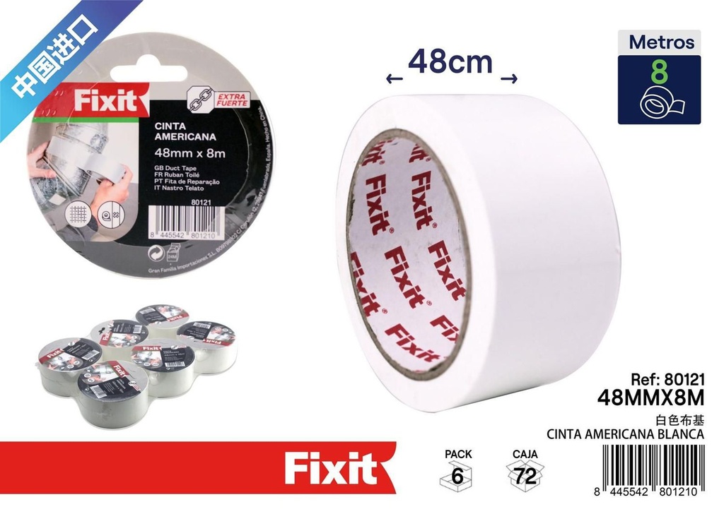 Cinta americana blanca 48mmx8m - Materiales para manualidades