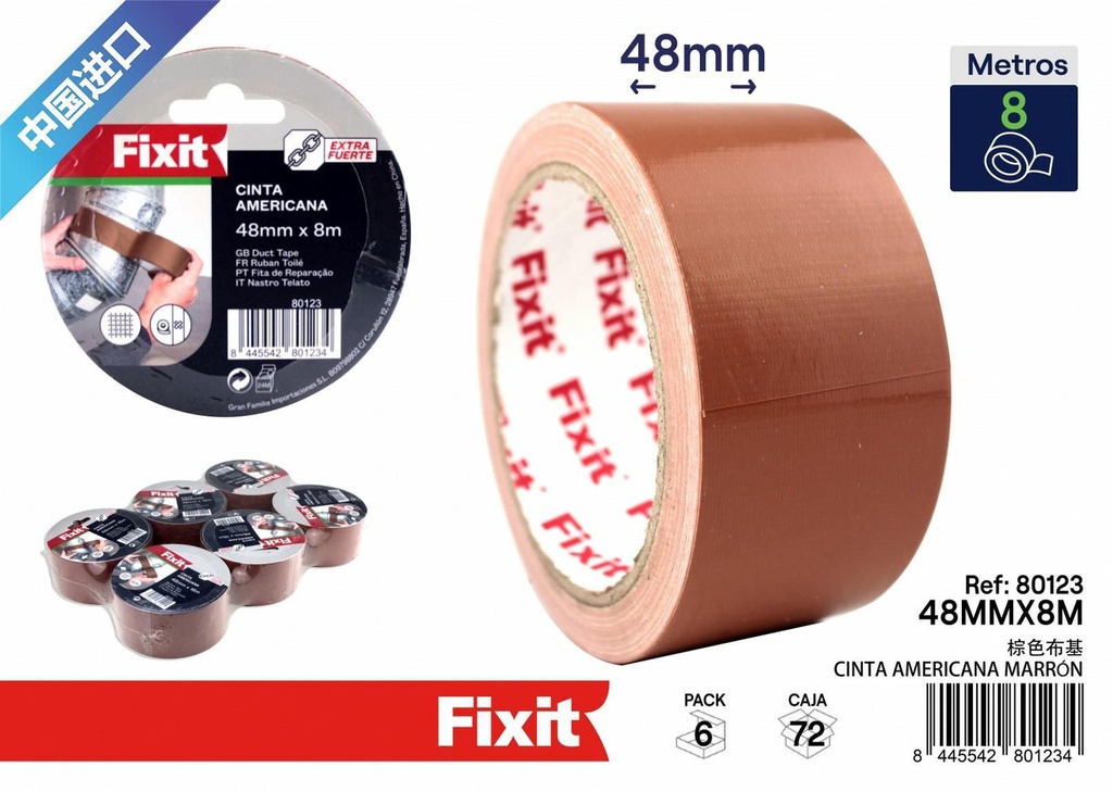 Cinta americana marrón 48mmx8m - Materiales para manualidades