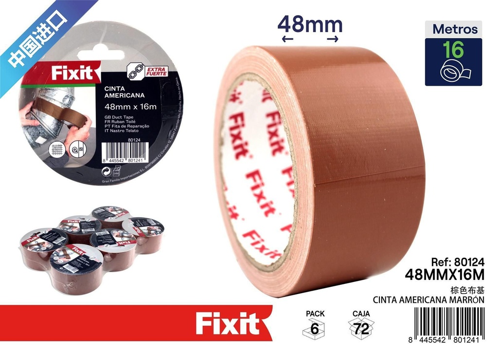 Cinta americana marrón 48mm x 16m para reparaciones y sellado
