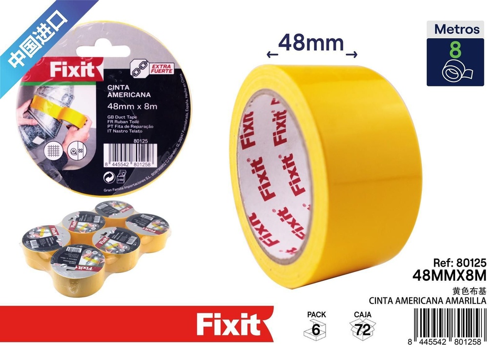 Cinta americana amarilla 48mmx8m - Materiales para manualidades