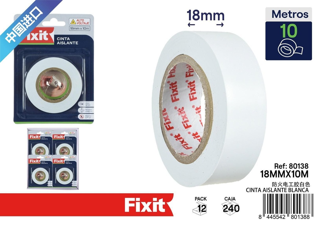 Cinta aislante blanca 18mm*10m - Cinta de ferretería