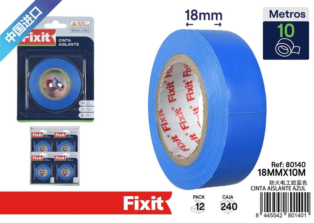Cinta aislante azul 18mm*10m - Cinta de ferretería