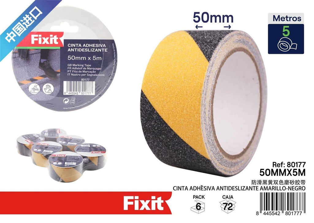 Cinta adhesiva antideslizante amarillo y negro 50 mm*5 m - Herramientas de etiquetado
