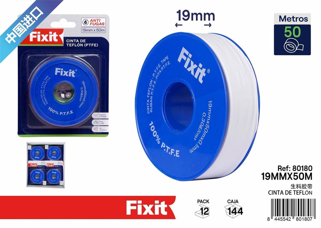 Cinta de teflón azul de 0.3 mm 18mm*50m - Cintas para tuberías