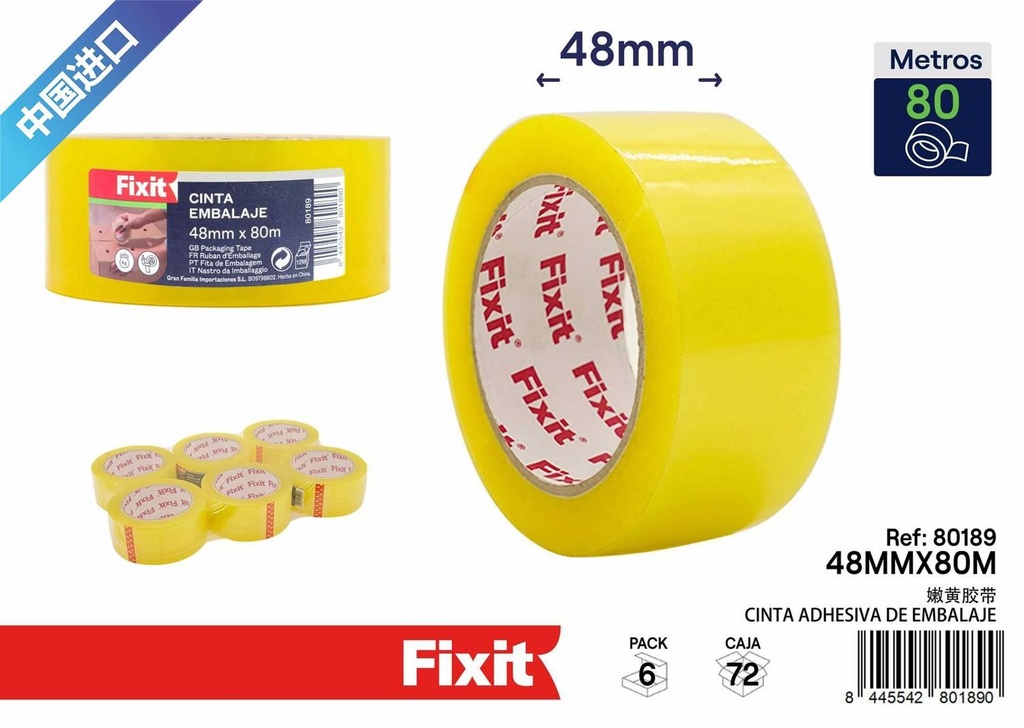 Cinta de embalaje transparente miel de 48 mm * 80 m - Ferretería y embalaje