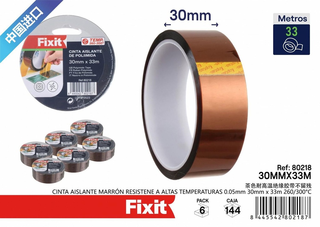 Cinta aislante marrón resistente a altas temperaturas 0.05 mm 30 mm*33 m - Suministros eléctricos