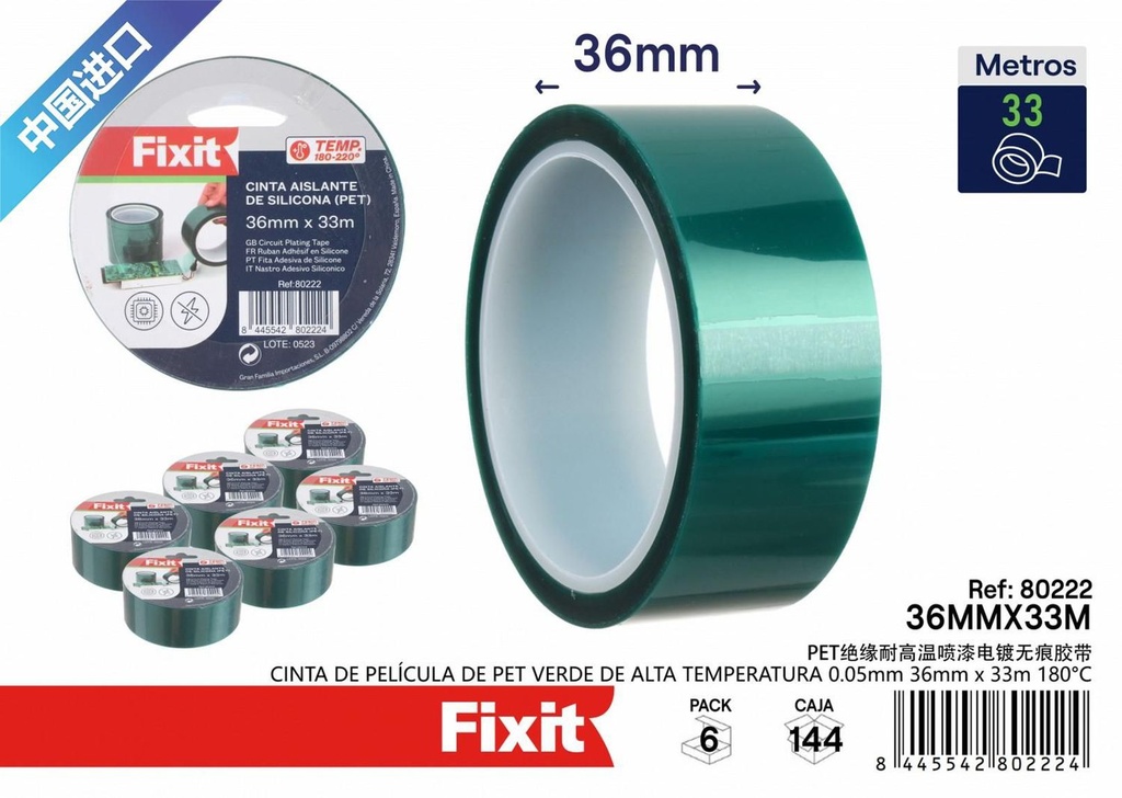 Cinta de película de PET verde de alta temperatura 0.05 mm 36 mm x 33 m - Cintas adhesivas