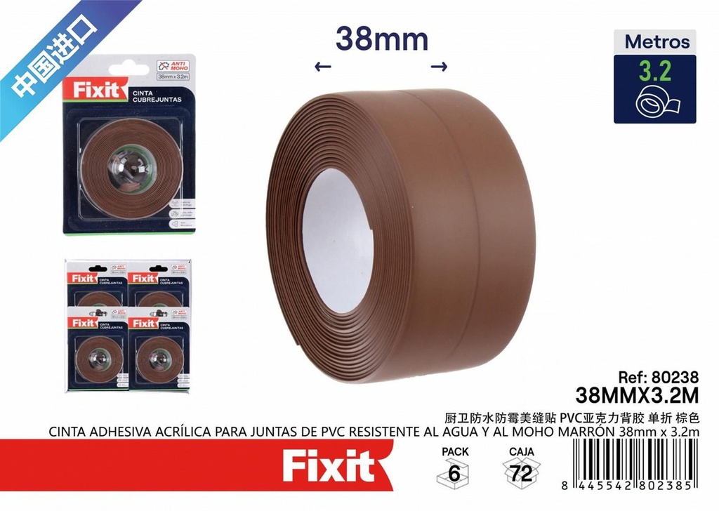 Cinta adhesiva acrílica para juntas de PVC resistente al agua marrón 38mm*3.2m - Cintas adhesivas