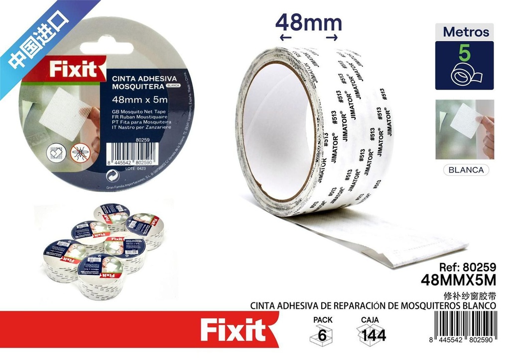 Cinta adhesiva de reparación de mosquiteros blanca 48 mm*5 m - Material de reparación