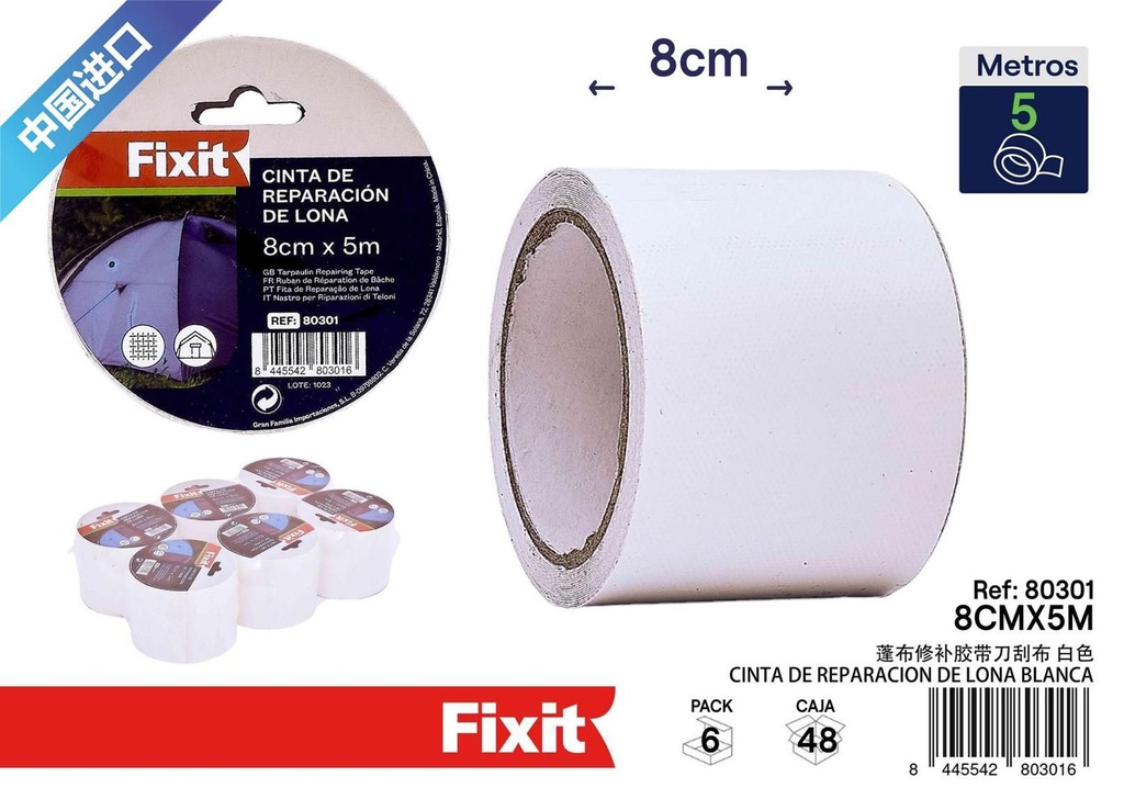 Cinta de reparación de lona blanca 8cm*5m - Accesorios de tela