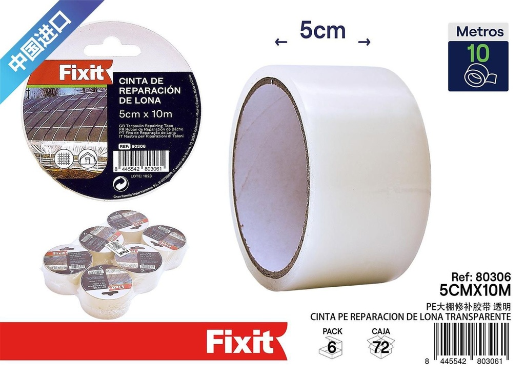 CINTA PE REPARACION DE LONA TRANSPARENTE 5cm*10m - Artículos de ferretería