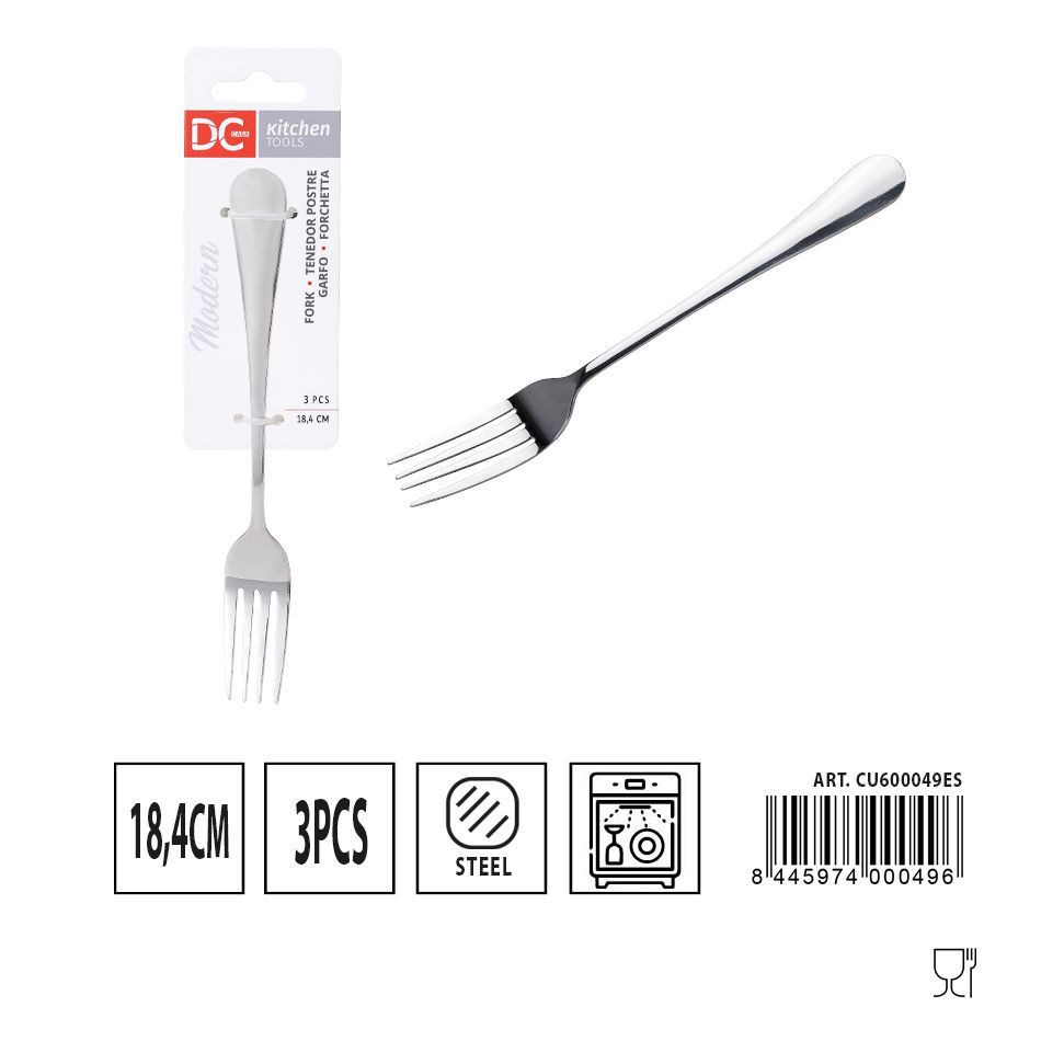 Tenedor de postre moderno 3 piezas 18.4 cm - Utensilios de mesa