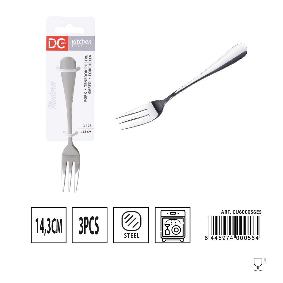 Tenedor de postre moderno 3 piezas 14.3 cm - Utensilios de mesa