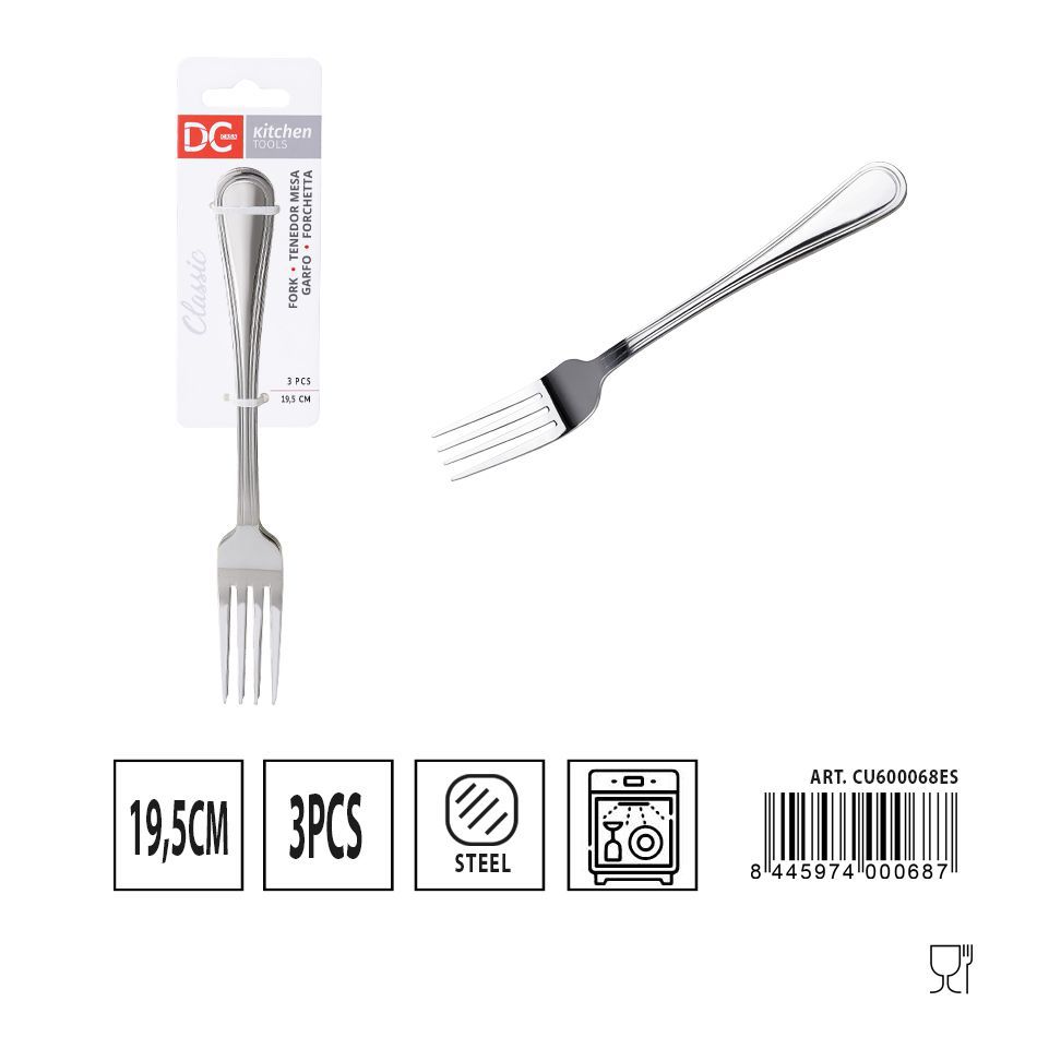 Tenedor Mesa Clásico 3 piezas 19.5 cm - Utensilios de mesa