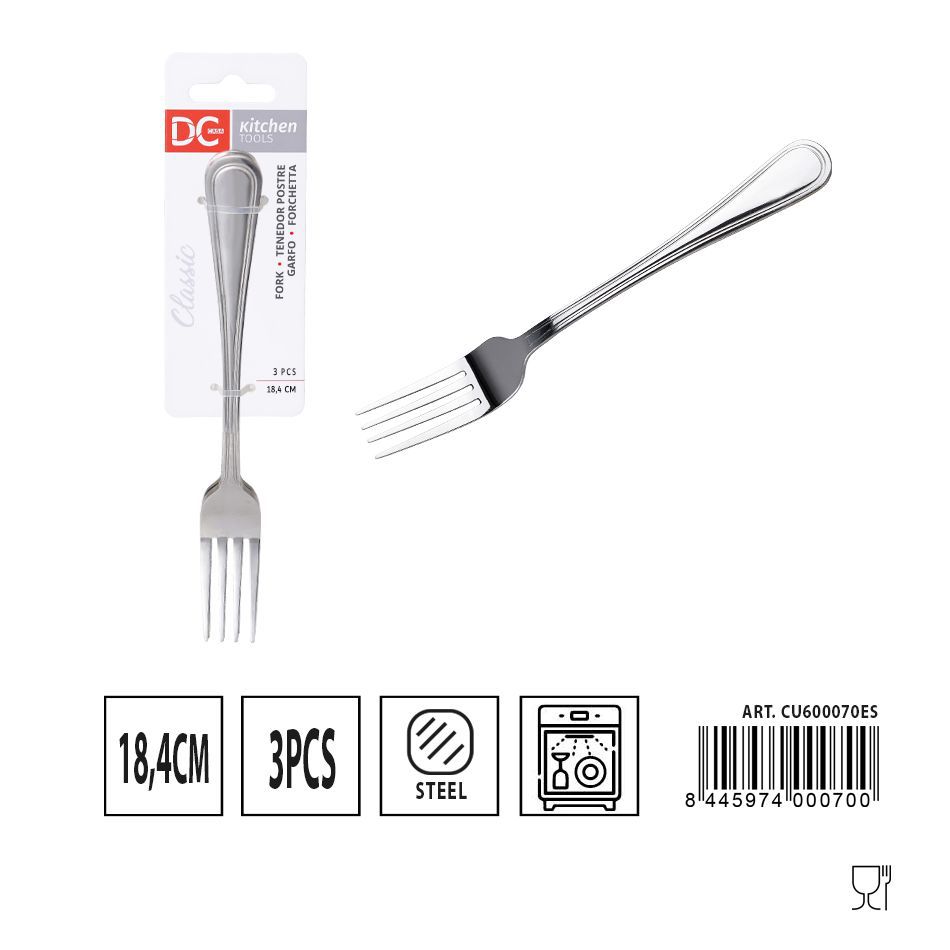 Tenedor de postre clásico 3 piezas 18.4 cm - Utensilios de mesa
