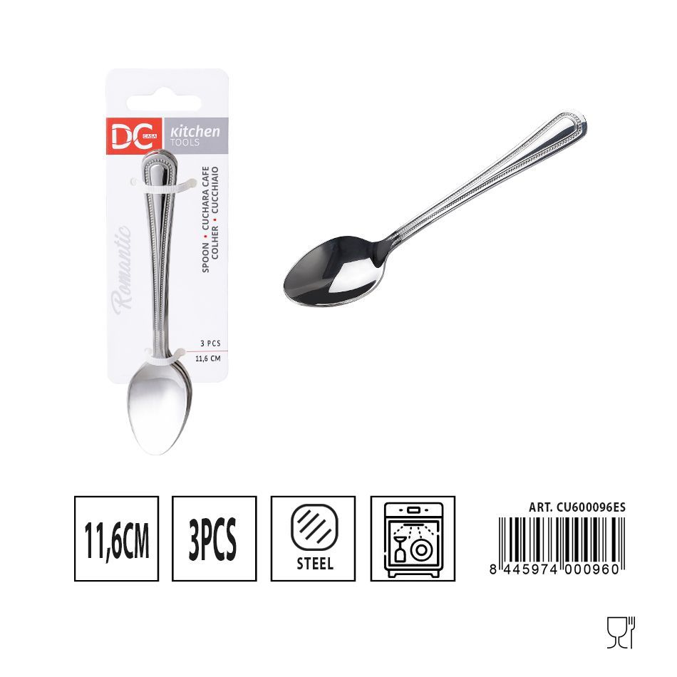 Cuchara de café romántica 3 piezas 11.6 cm - Utensilios de mesa