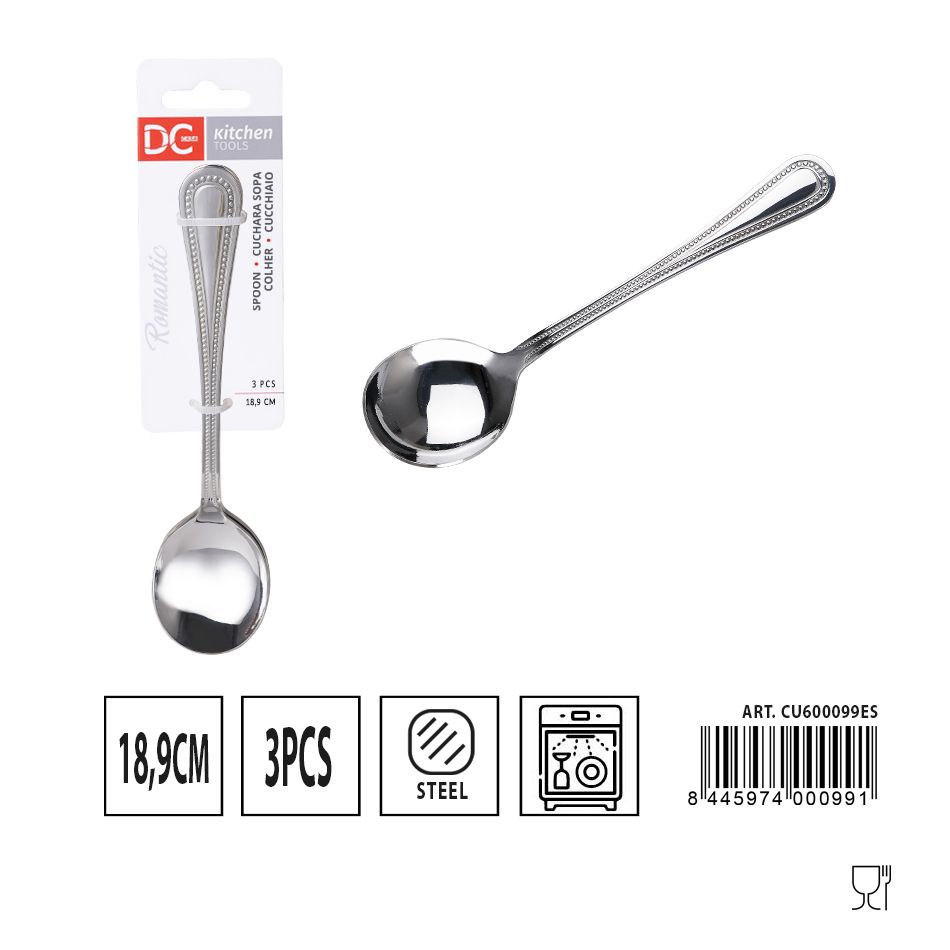 Cuchara sopera romántica 3 piezas 18.9 cm - Juego de utensilios de cocina