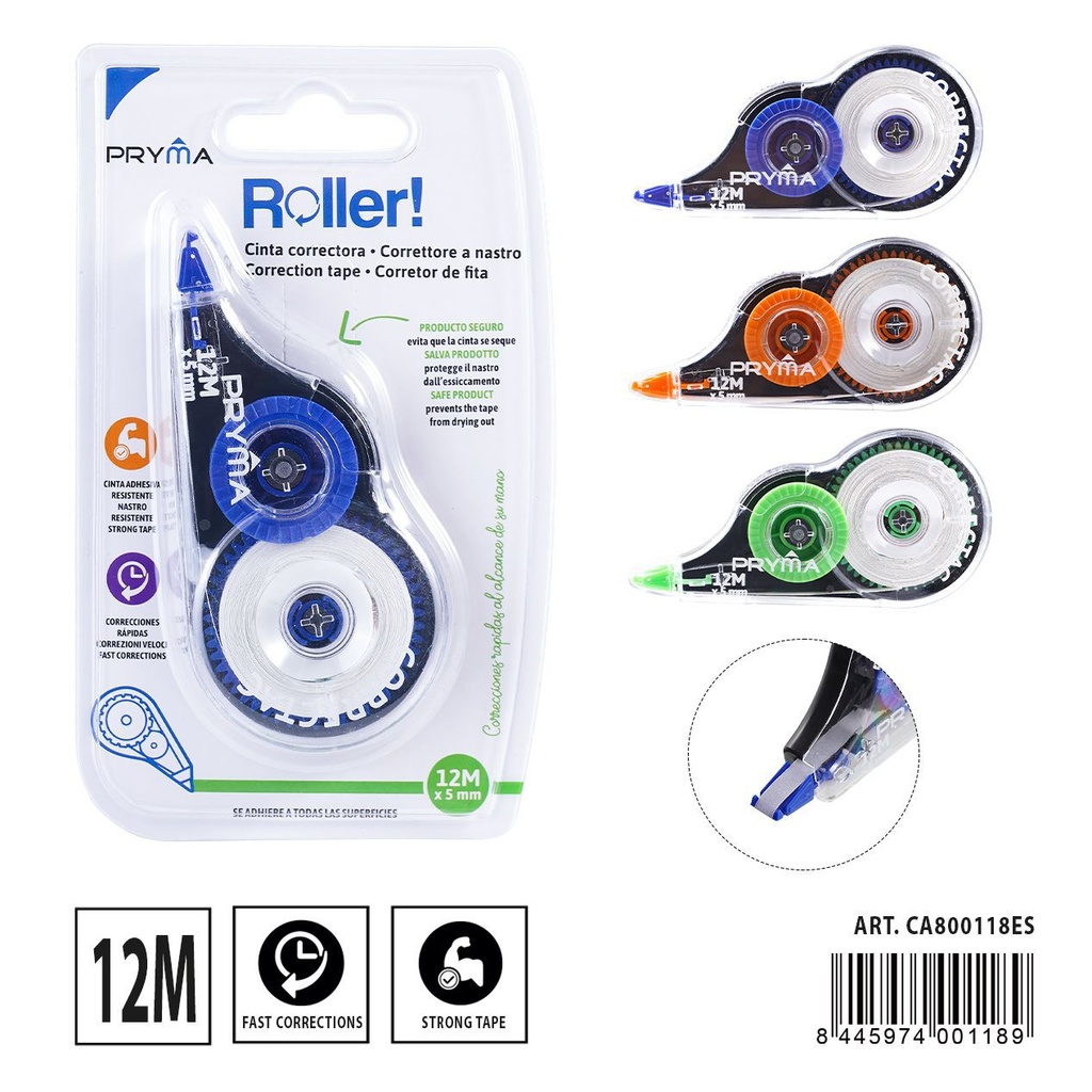 Cinta correctora 12m x 5mm para correcciones precisas