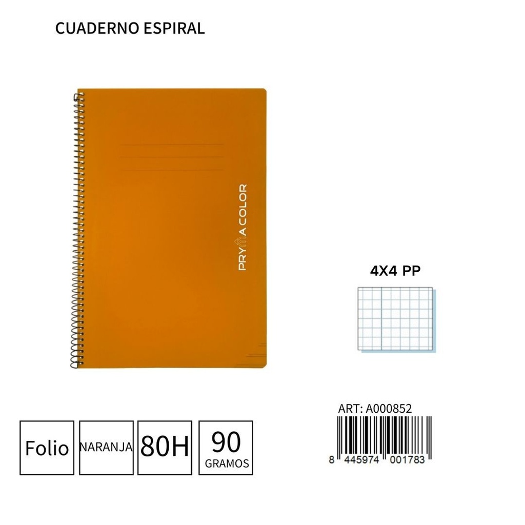 Cuaderno espiral Fº 80H/90G 4x4 PP - Papelería
