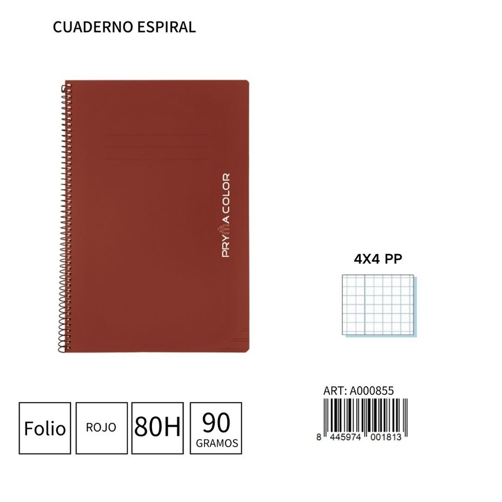 Cuaderno espiral Fº 80H/90G 4x4 PP - Papelería