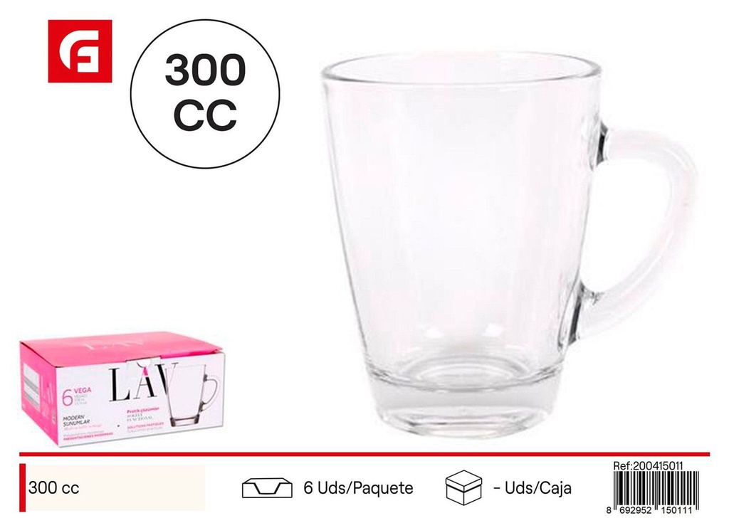 Vaso de vidrio con asa de 300 cc - Cristalería y utensilios