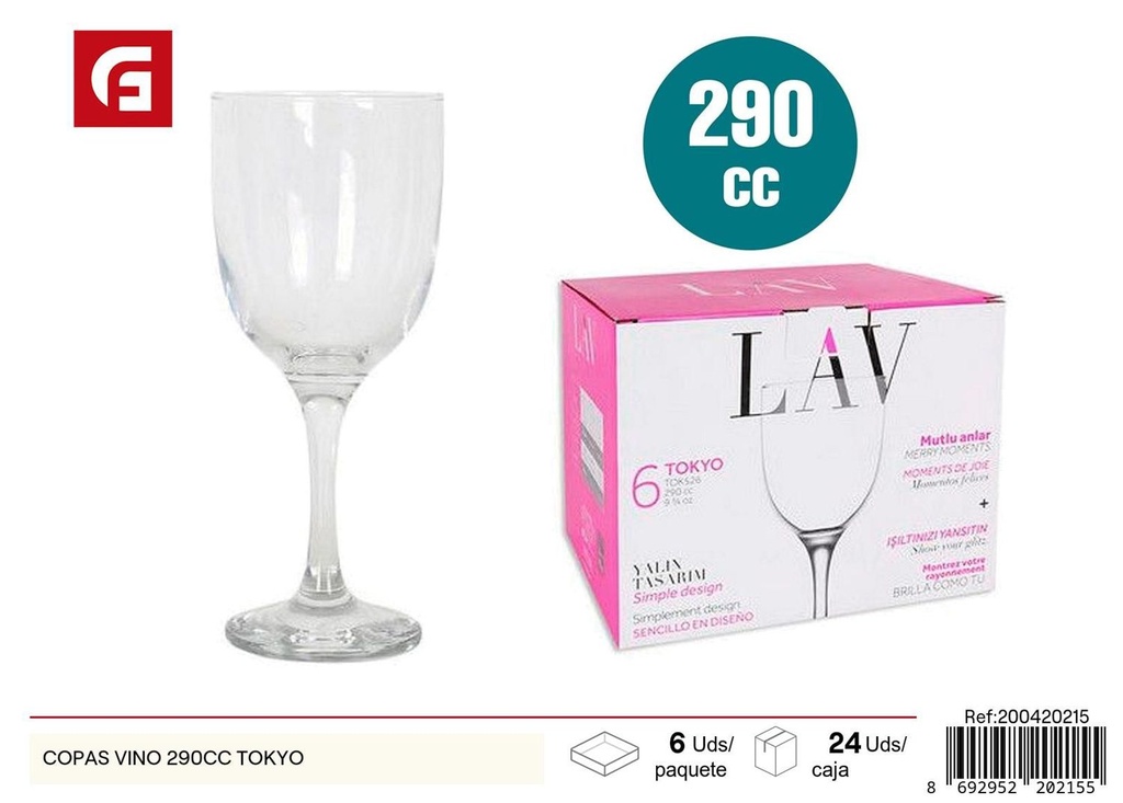 Copas de vino de 290 cc Tokyo - Cristalería y utensilios