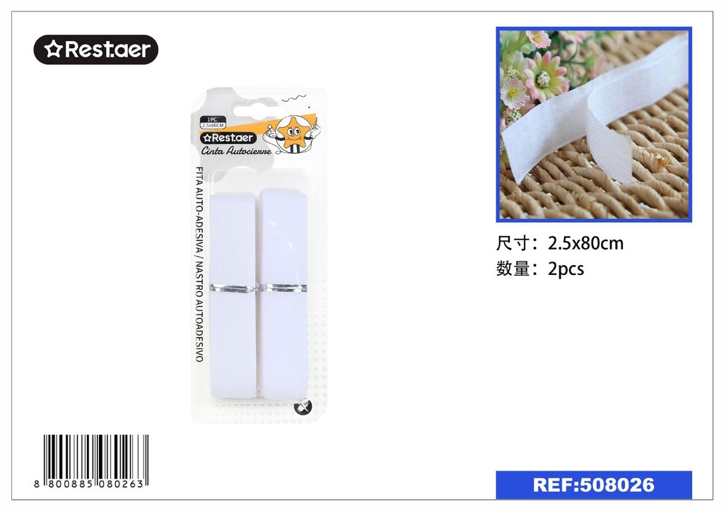 Cinta autoclips blanca 2.5*80 cm - Suministros de costura