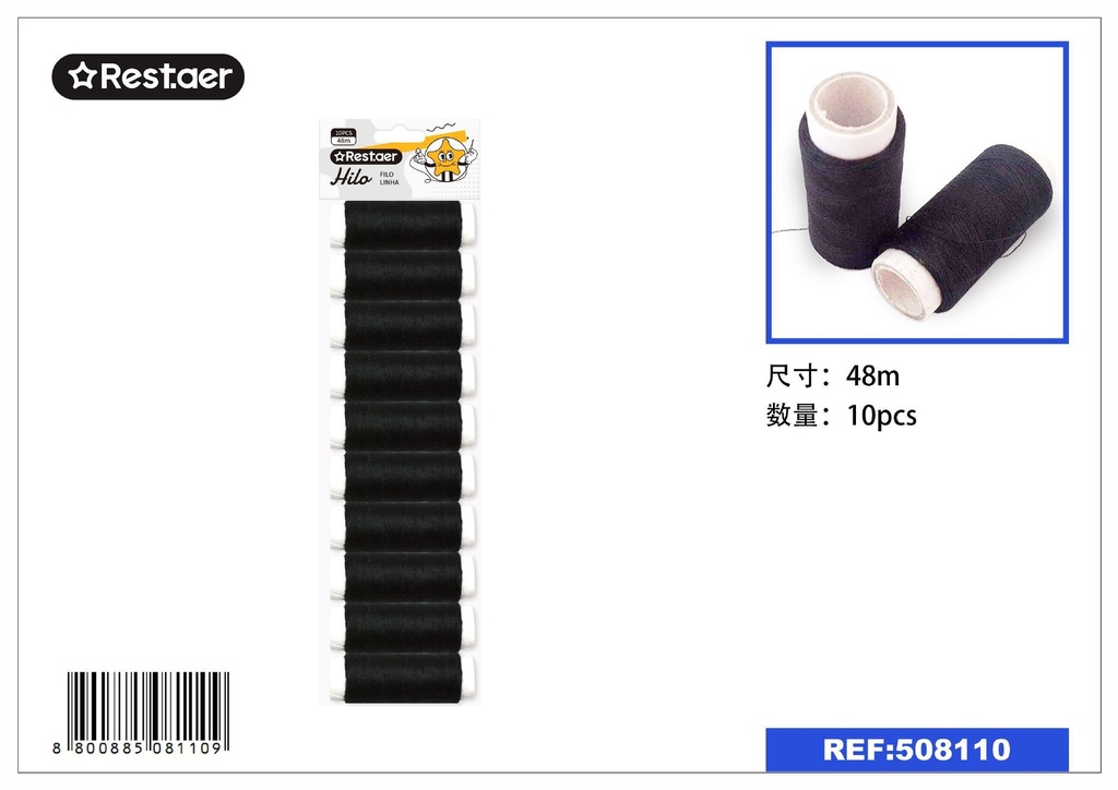Hilo 54G negro 10 pcs - Accesorios de costura
