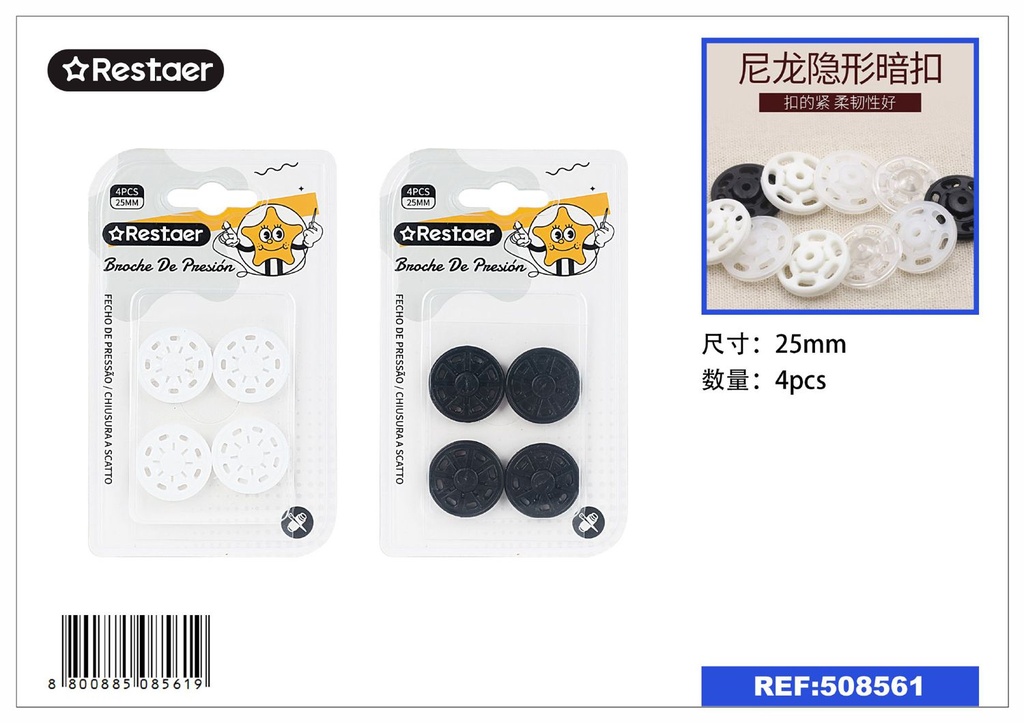 Broches de presión (25 mm) (4 piezas) - Accesorios de mercería