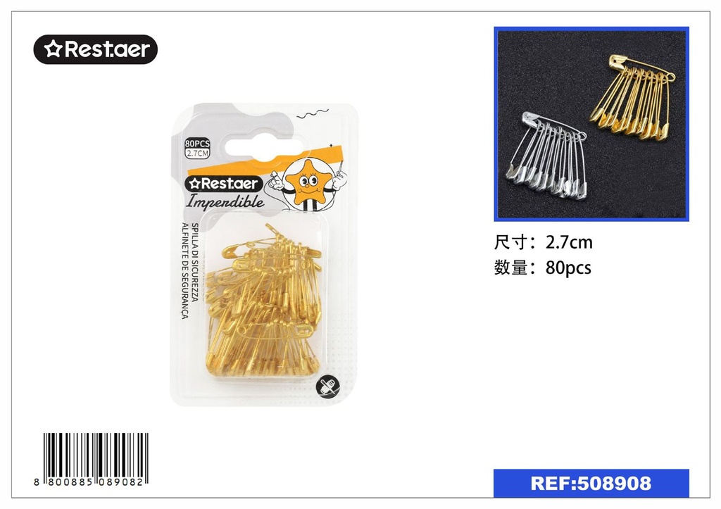  Imperdible dorado 2.7CM - 80 pcs, mercería