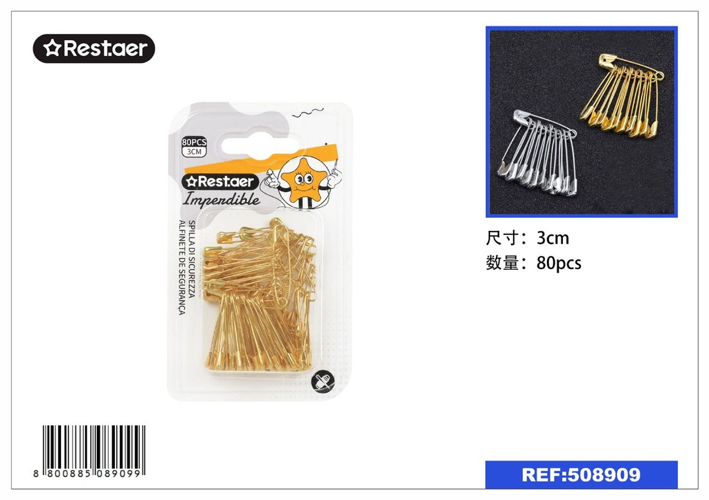  Imperdible dorado 3.0CM - 80 pcs, mercería