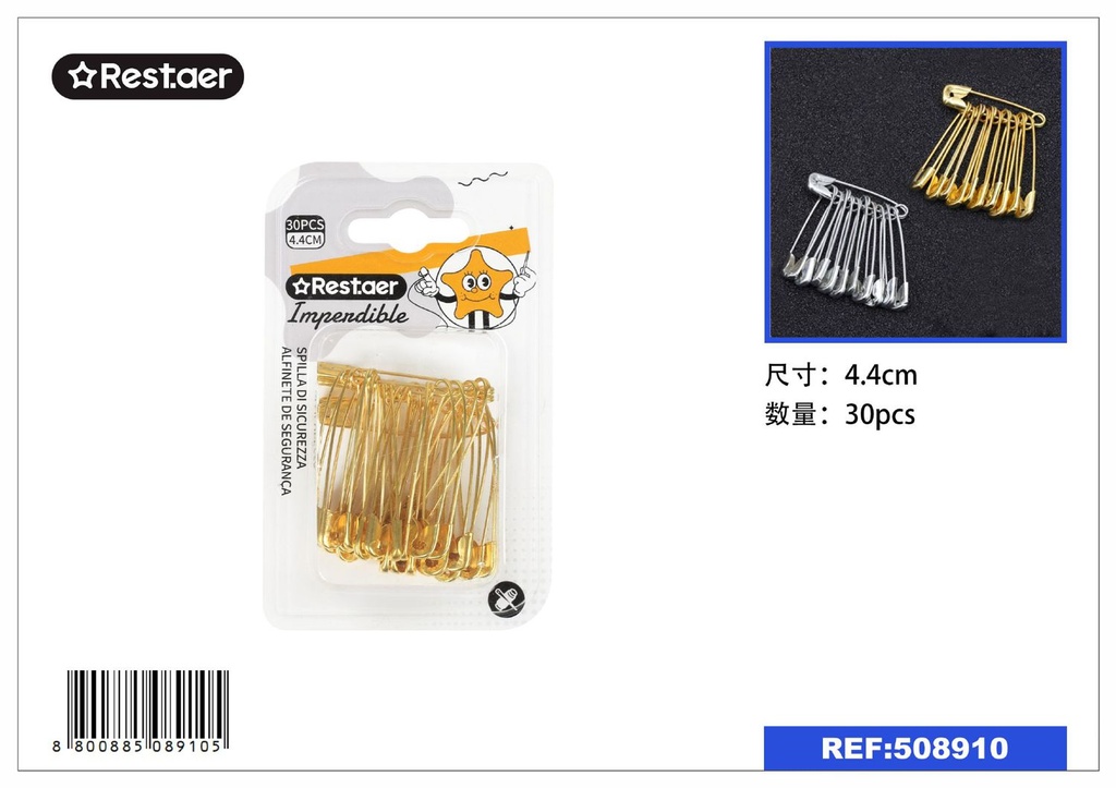 Imperdibles dorados 4.4 cm 30 piezas - Artículos de costura